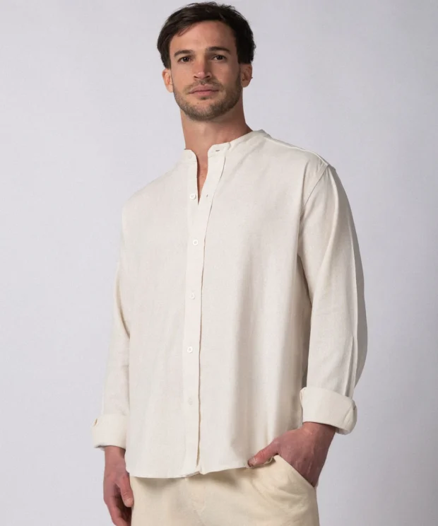 Camisa de Lino VCP Crudo Cuello Mao